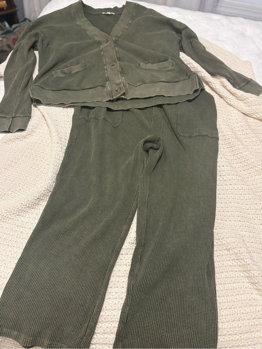 MODODOC - Waffle Knit Cardigan and Straight Leg Pants Set Sz Large